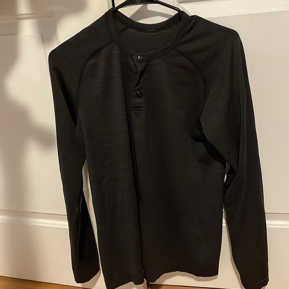 Lululemon Athletica Black Metal Vent Henley Shirt